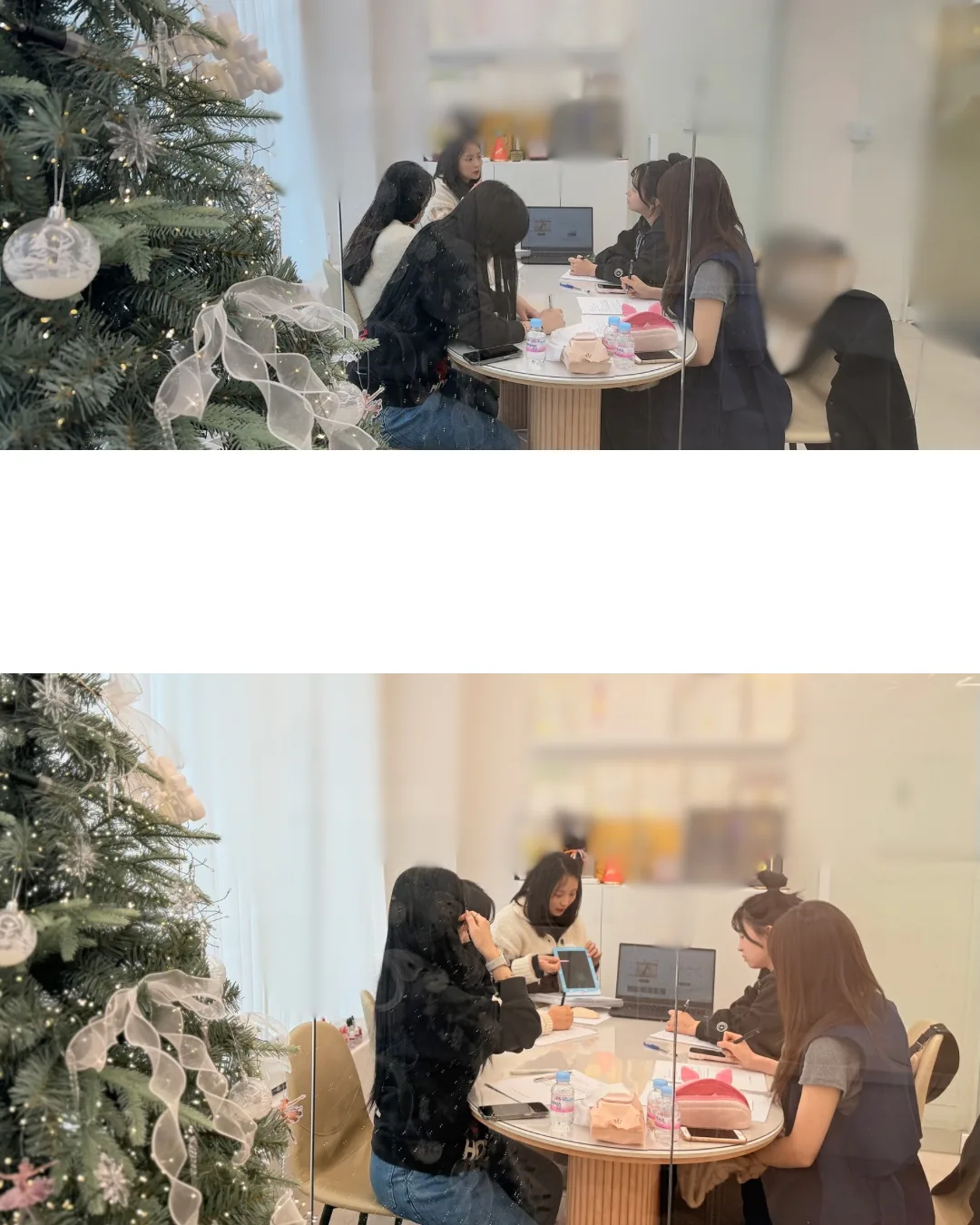 속눈썹펌 강의 자료와 화면을 함께 보는 수업 장면